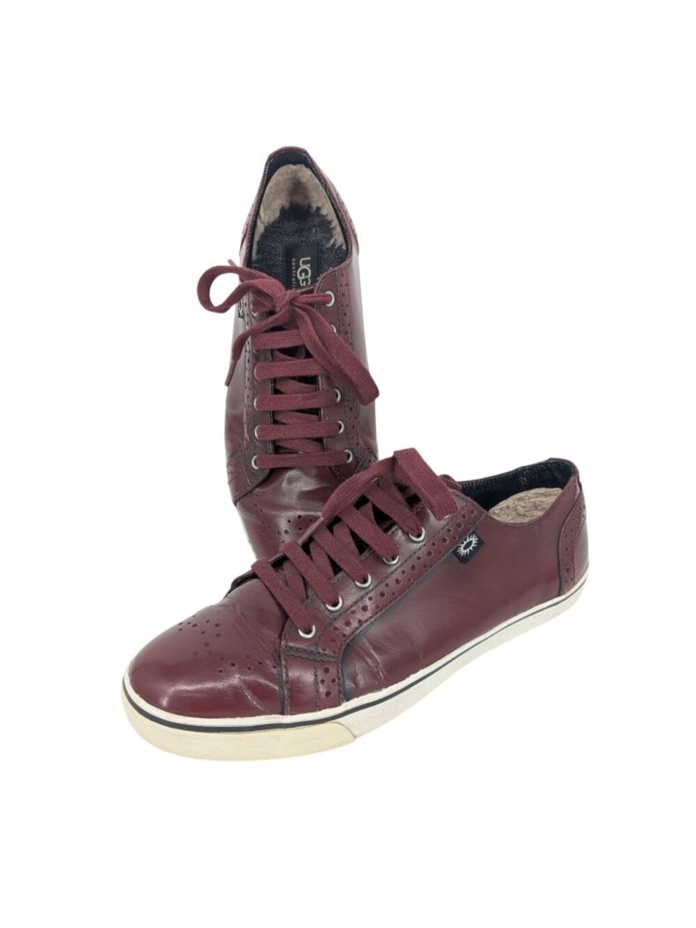 UGG Burgundy Leather Lace Up Sneakers Shearling Lined Comfort Casual Men Size 10